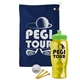 a navy blue towel & lime green lid & transparent yellow bottle the tourney - golf kit