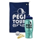 a navy blue towel & navy blue lid & transparent teal bottle the tourney - golf kit