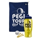 a navy blue towel & navy blue lid & transparent yellow bottle the tourney - golf kit