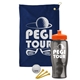 a navy blue towel & orange lid & transparent smoke bottle the tourney - golf kit