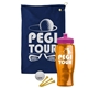 a navy blue towel & pink lid & transparent orange bottle the tourney - golf kit