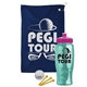 a navy blue towel & pink lid & transparent teal bottle the tourney - golf kit