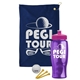 a navy blue towel & pink lid & transparent violet bottle the tourney - golf kit