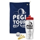 a navy blue towel & red lid & clear bottle the tourney - golf kit