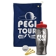 a navy blue towel & red lid & transparent smoke bottle the tourney - golf kit