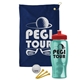 a navy blue towel & red lid & transparent teal bottle the tourney - golf kit
