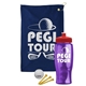 a navy blue towel & red lid & transparent violet bottle the tourney - golf kit