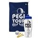 a navy blue towel & royal blue lid & clear bottle the tourney - golf kit