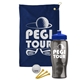 a navy blue towel & royal blue lid & transparent smoke bottle the tourney - golf kit