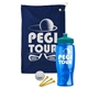 a navy blue towel & teal lid & transparent blue bottle the tourney - golf kit