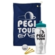a navy blue towel & teal lid & clear bottle the tourney - golf kit