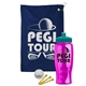 a navy blue towel & teal lid & transparent hot pink bottle the tourney - golf kit