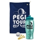 a navy blue towel & teal lid & transparent teal bottle the tourney - golf kit