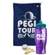 a navy blue towel & teal lid & transparent violet bottle the tourney - golf kit