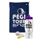 a navy blue towel & violet lid & clear bottle the tourney - golf kit