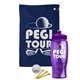 a navy blue towel & violet lid & transparent violet bottle the tourney - golf kit