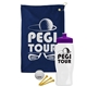 a navy blue towel & violet lid & white bottle the tourney - golf kit