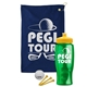 a navy blue towel & yellow lid & transparent green bottle the tourney - golf kit