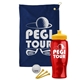 a navy blue towel & yellow lid & transparent red bottle the tourney - golf kit