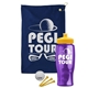 a navy blue towel & yellow lid & transparent violet bottle the tourney - golf kit