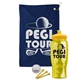 a navy blue towel & yellow lid & transparent yellow bottle the tourney - golf kit