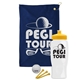 a navy blue towel & yellow lid & white bottle the tourney - golf kit