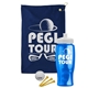 a navy blue towel & white lid & transparent blue bottle the tourney - golf kit