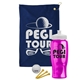 a navy blue towel & white lid & transparent pink bottle the tourney - golf kit