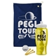 a navy blue towel & white lid & transparent yellow bottle the tourney - golf kit