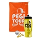 a orange towel & black lid & transparent yellow bottle the tourney - golf kit