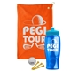 a orange towel & cyan lid & transparent blue bottle the tourney - golf kit