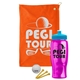 a orange towel & cyan lid & transparent hot pink bottle the tourney - golf kit