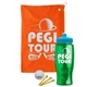 a orange towel & cyan lid & transparent green bottle the tourney - golf kit