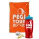 a orange towel & cyan lid & transparent red bottle the tourney - golf kit