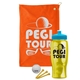a orange towel & cyan lid & transparent yellow bottle the tourney - golf kit