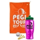 a orange towel & green lid & transparent hot pink bottle the tourney - golf kit