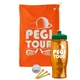 a orange towel & green lid & transparent orange bottle the tourney - golf kit