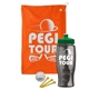 a orange towel & green lid & transparent smoke bottle the tourney - golf kit
