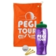 a orange towel & green lid & transparent violet bottle the tourney - golf kit