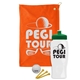 a orange towel & green lid & white bottle the tourney - golf kit
