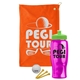 a orange towel & lime green lid & transparent hot pink bottle the tourney - golf kit