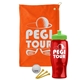 a orange towel & lime green lid & transparent red bottle the tourney - golf kit
