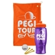 a orange towel & orange lid & transparent violet bottle the tourney - golf kit