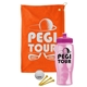 a orange towel & pink lid & transparent pink bottle the tourney - golf kit