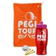 a orange towel & pink lid & transparent red bottle the tourney - golf kit