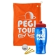 a orange towel & red lid & transparent blue bottle the tourney - golf kit