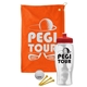 a orange towel & red lid & clear bottle the tourney - golf kit