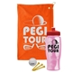 a orange towel & red lid & transparent pink bottle the tourney - golf kit