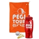 a orange towel & red lid & transparent red bottle the tourney - golf kit