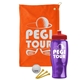 a orange towel & red lid & transparent violet bottle the tourney - golf kit